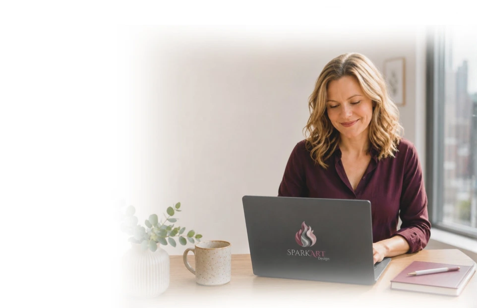Business owner working on branding and website strategy for a small business