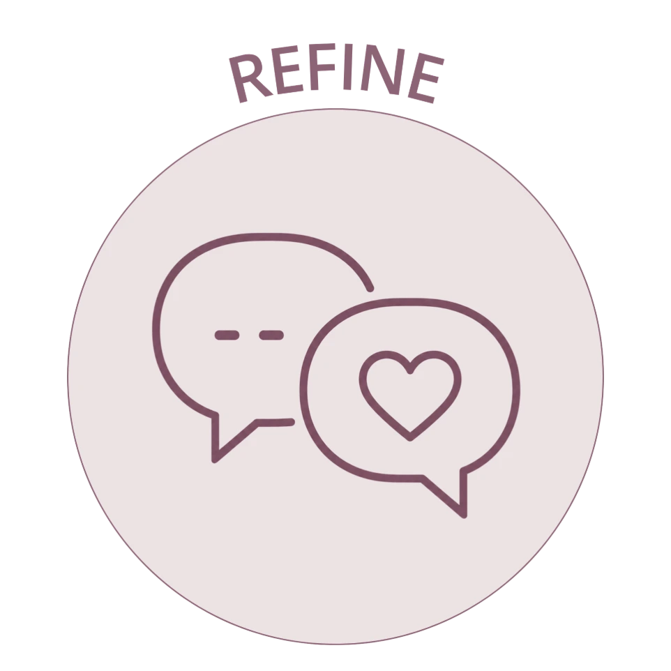 Speech bubble icon representing collaboration, feedback, and refinement